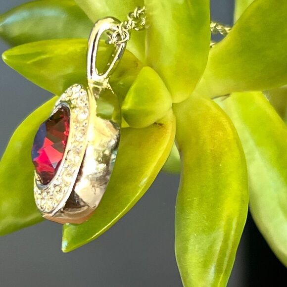 Ruby Halo Necklace with Swarovski Crystals - Picture 2 of 13